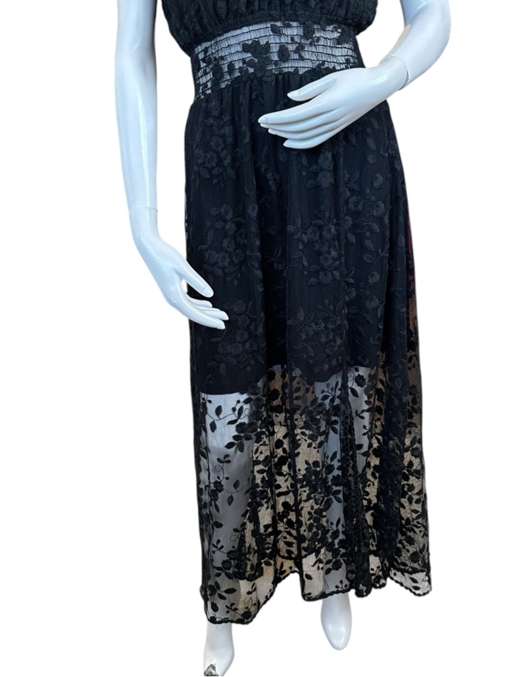The Kooples Black Short Sleeve Floral Tulle Maxi Dress EU 38 US M - Picture 4 of 11
